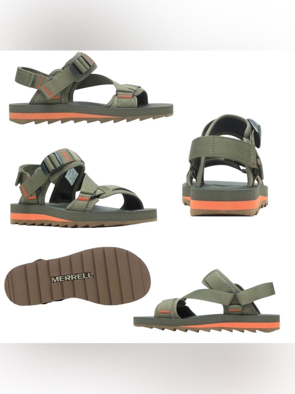 Merrell Men’s Size 11 Alpine Strap Sport Sandal Olive Green Whit Orange Stripe